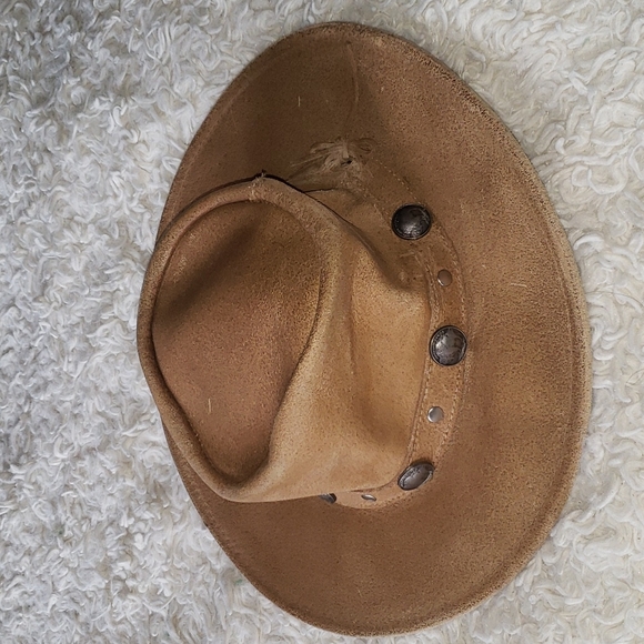 Minnetonka The Outback Leather Hat Buffalo Nickel Detail LightTan Small - Picture 6 of 13